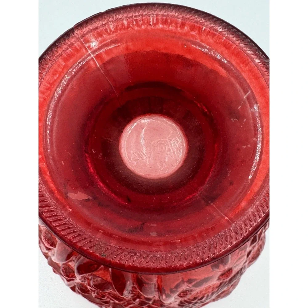 Vintage Avon Ruby Red Embossed Floral Candy Dish with Lid